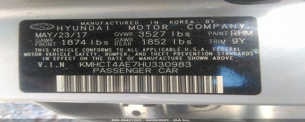 KMHCT4AE7HU330983 2017 HYUNDAI ACCENT photo no. 9