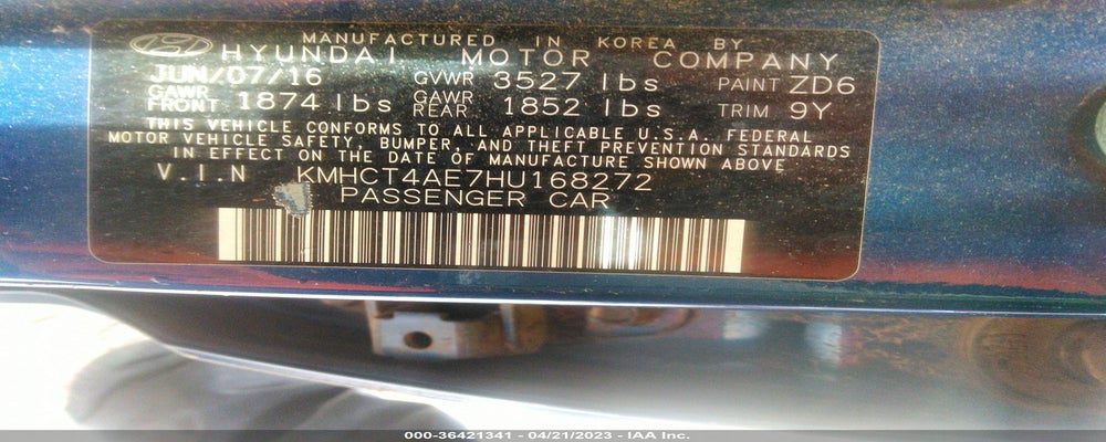 KMHCT4AE7HU168272 2017 HYUNDAI ACCENT photo no. 9