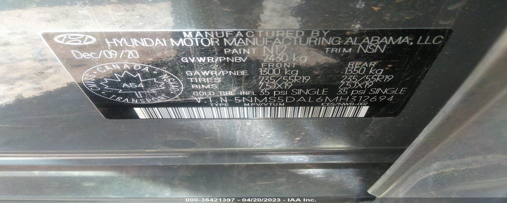 5NMS5DAL6MH312694 2021 HYUNDAI SANTA FE photo no. 9