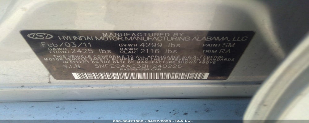5NPEC4AC3BH240226 2011 HYUNDAI SONATA photo no. 9
