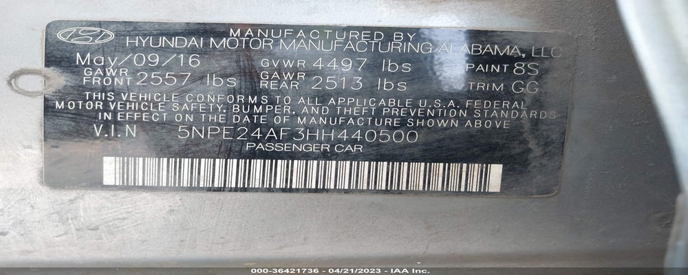 5NPE24AF3HH440500 2017 HYUNDAI SONATA photo no. 9