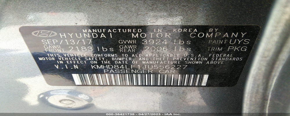 KMHD84LF1JU556227 2018 HYUNDAI ELANTRA photo no. 9