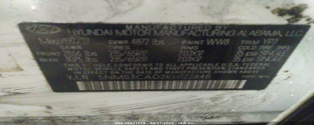 5NMS3CAD2KH122848 2019 HYUNDAI SANTA FE photo no. 9