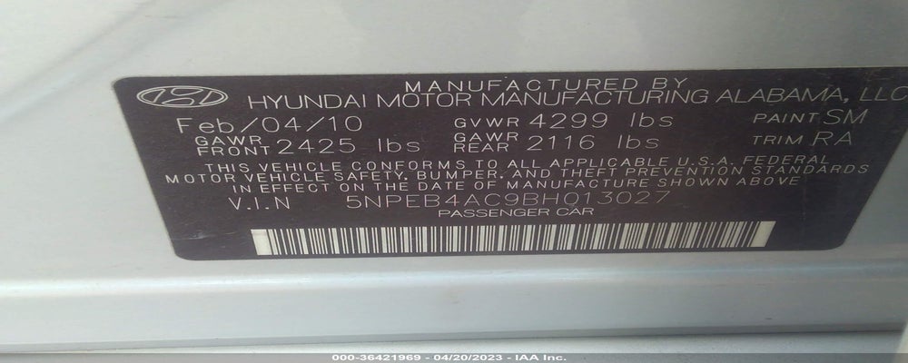 5NPEB4AC9BH013027 2011 HYUNDAI SONATA photo no. 9