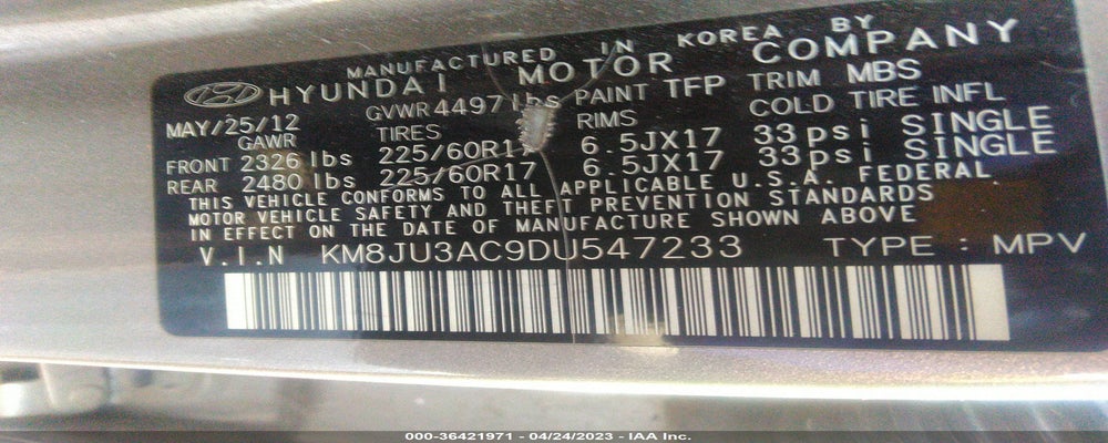 KM8JU3AC9DU547233 2013 HYUNDAI TUCSON photo no. 9