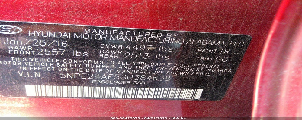 5NPE24AF5GH384638 2016 HYUNDAI SONATA photo no. 9