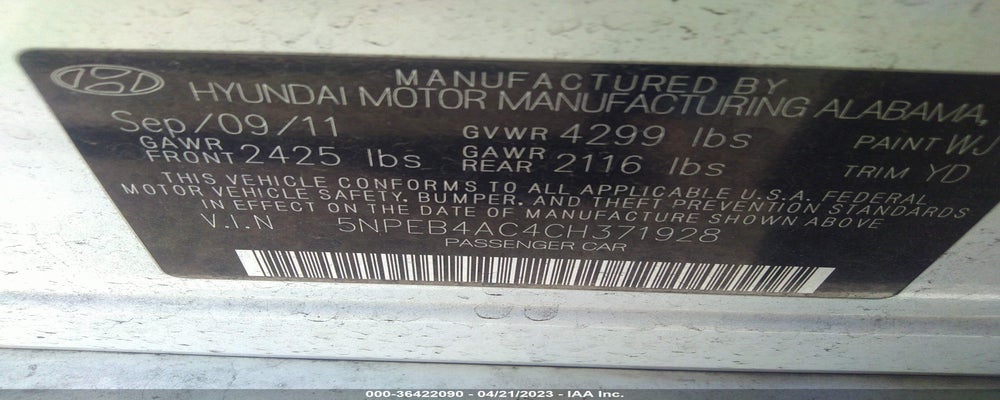 5NPEB4AC4CH371928 2012 HYUNDAI SONATA photo no. 9