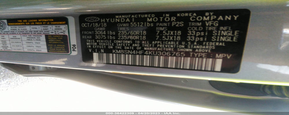 KM8SN4HF4KU306765 2019 HYUNDAI SANTA FE XL photo no. 9