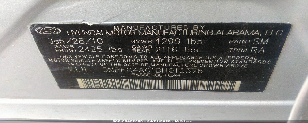 5NPEC4AC1BH010376 2011 HYUNDAI SONATA photo no. 9
