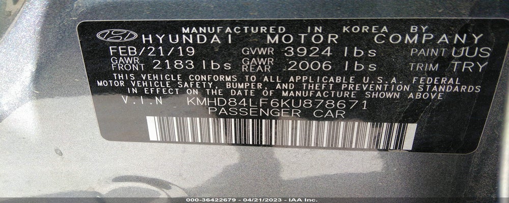 KMHD84LF6KU878671 2019 HYUNDAI ELANTRA photo no. 9