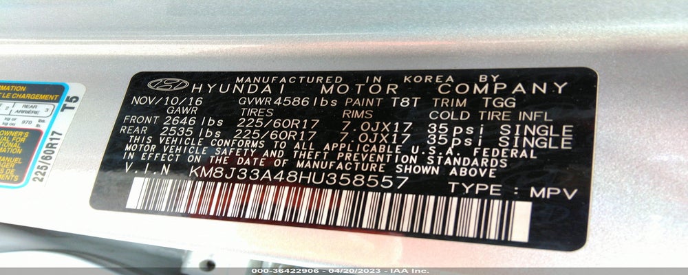 KM8J33A48HU358557 2017 HYUNDAI TUCSON photo no. 9