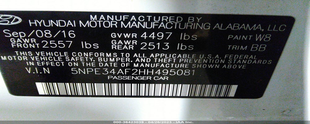 5NPE34AF2HH495081 2017 HYUNDAI SONATA photo no. 9