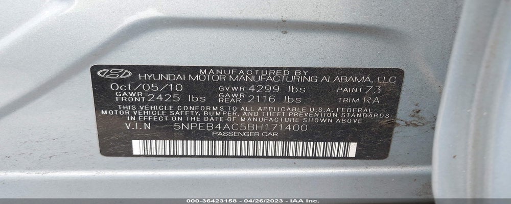 5NPEB4AC5BH171400 2011 HYUNDAI SONATA photo no. 9