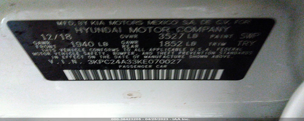 3KPC24A33KE070027 2019 HYUNDAI ACCENT photo no. 9