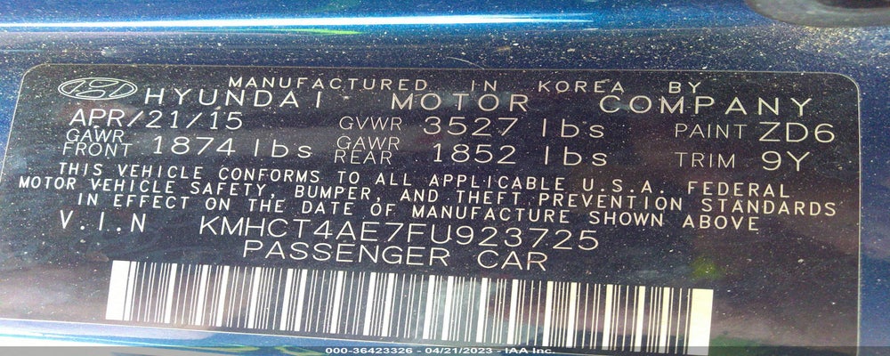 KMHCT4AE7FU923725 2015 HYUNDAI ACCENT photo no. 9
