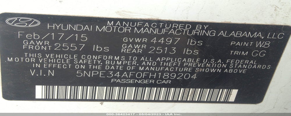 5NPE34AF0FH189204 2015 HYUNDAI SONATA photo no. 9