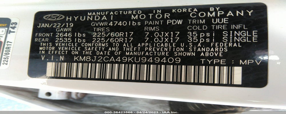 KM8J2CA49KU949409 2019 HYUNDAI TUCSON photo no. 9