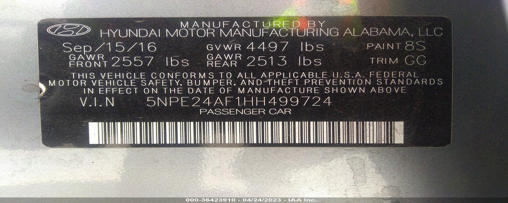 5NPE24AF1HH499724 2017 HYUNDAI SONATA photo no. 9