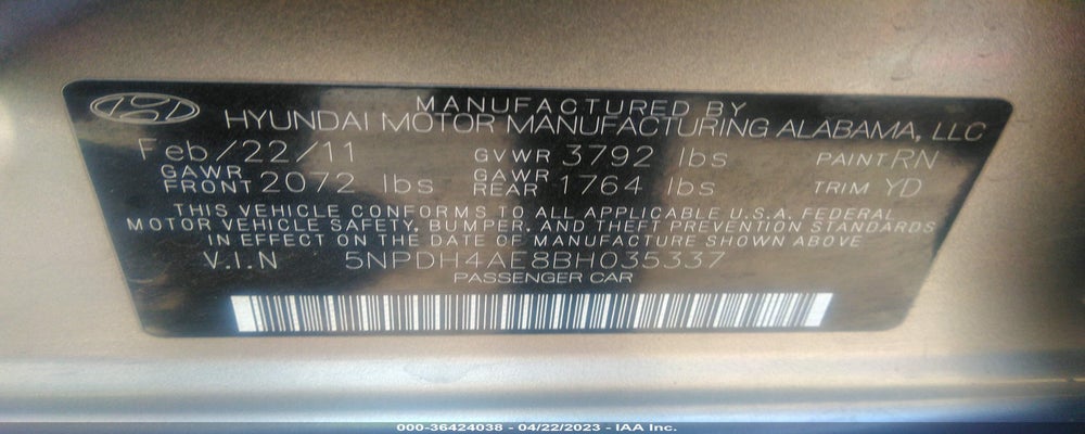 5NPDH4AE8BH035337 2011 HYUNDAI ELANTRA photo no. 9