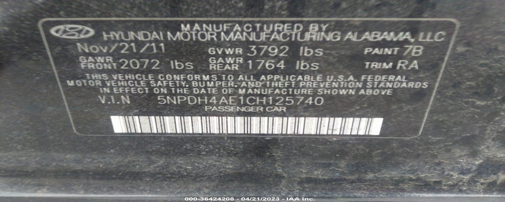 5NPDH4AE1CH125740 2012 HYUNDAI ELANTRA photo no. 9