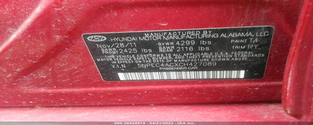 5NPEC4ACXCH427089 2012 HYUNDAI SONATA photo no. 9