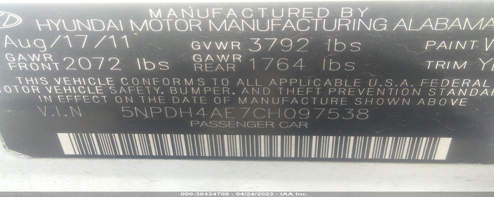 5NPDH4AE7CH097538 2012 HYUNDAI ELANTRA photo no. 9