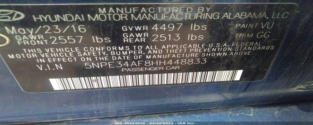 5NPE34AF8HH448833 2017 HYUNDAI SONATA photo no. 9