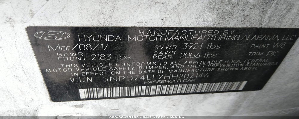 5NPD74LF2HH202146 2017 HYUNDAI ELANTRA photo no. 9