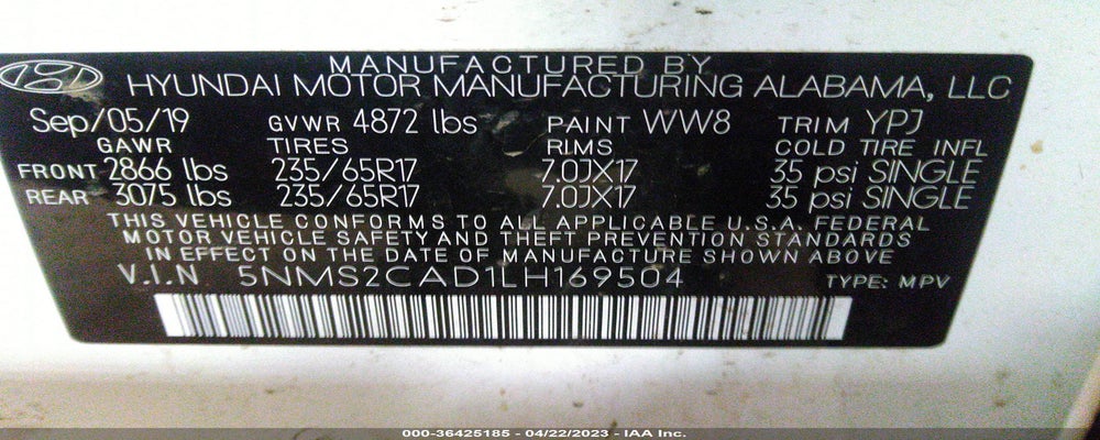 5NMS2CAD1LH169504 2020 HYUNDAI SANTA FE photo no. 9