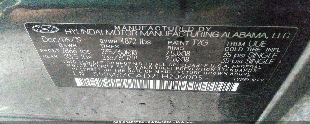 5NMS3CAD2LH209005 2020 HYUNDAI SANTA FE photo no. 9