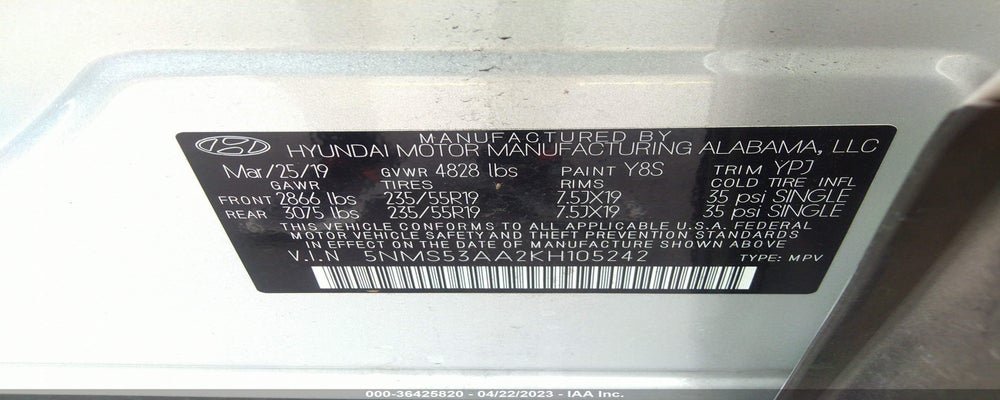 5NMS53AA2KH105242 2019 HYUNDAI SANTA FE photo no. 9