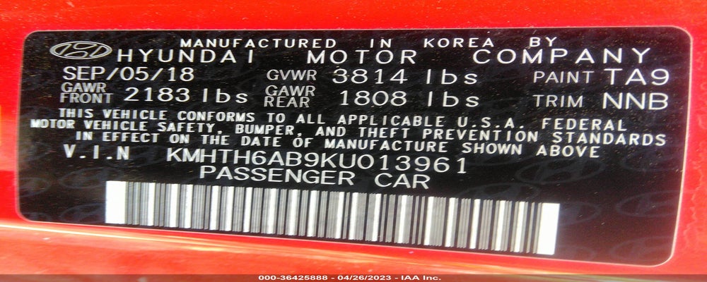 KMHTH6AB9KU013961 2019 HYUNDAI VELOSTER photo no. 9