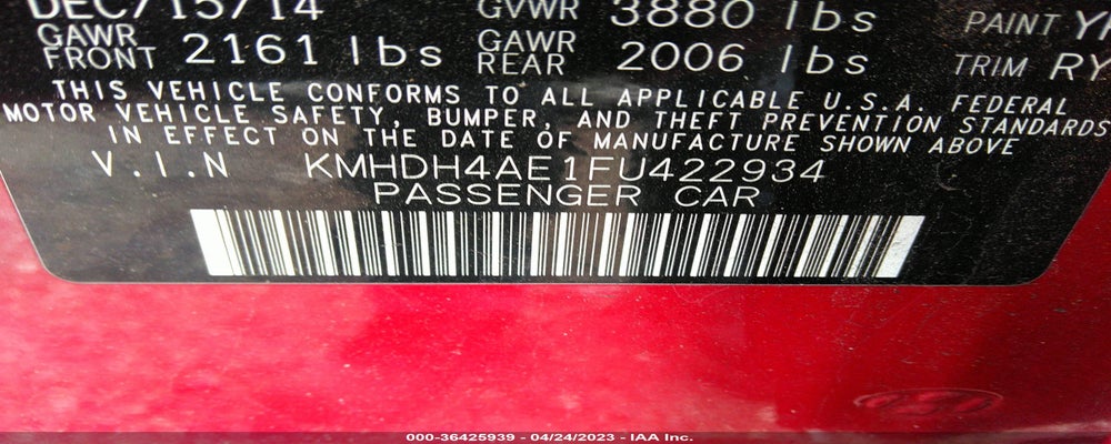 KMHDH4AE1FU422934 2015 HYUNDAI ELANTRA photo no. 9