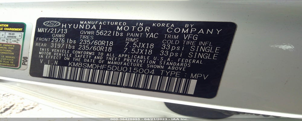 KM8SMDHF5DU015004 2013 HYUNDAI SANTA FE photo no. 9
