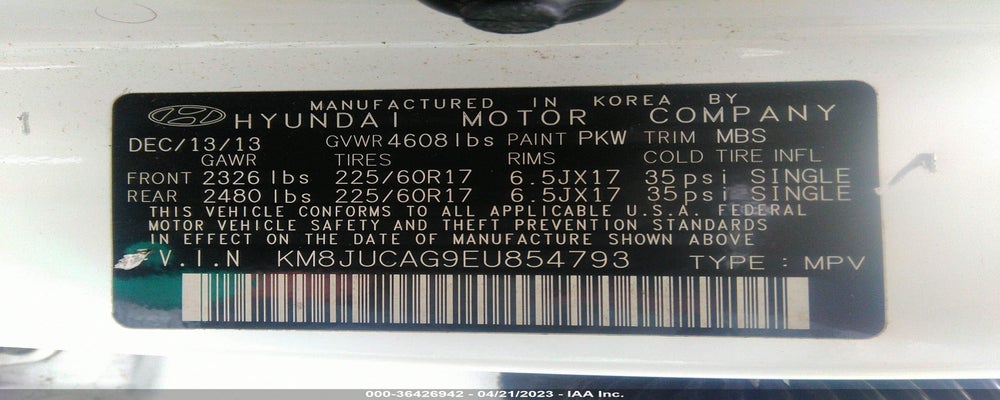 KM8JUCAG9EU854793 2014 HYUNDAI TUCSON photo no. 9