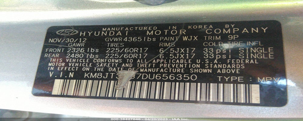 KM8JT3AB7DU656350 2013 HYUNDAI TUCSON photo no. 9