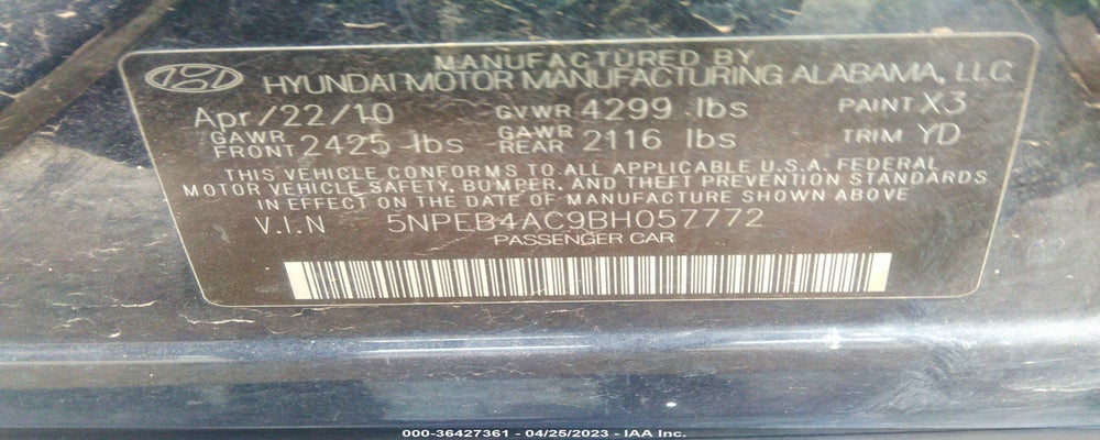 5NPEB4AC9BH057772 2011 HYUNDAI SONATA photo no. 9