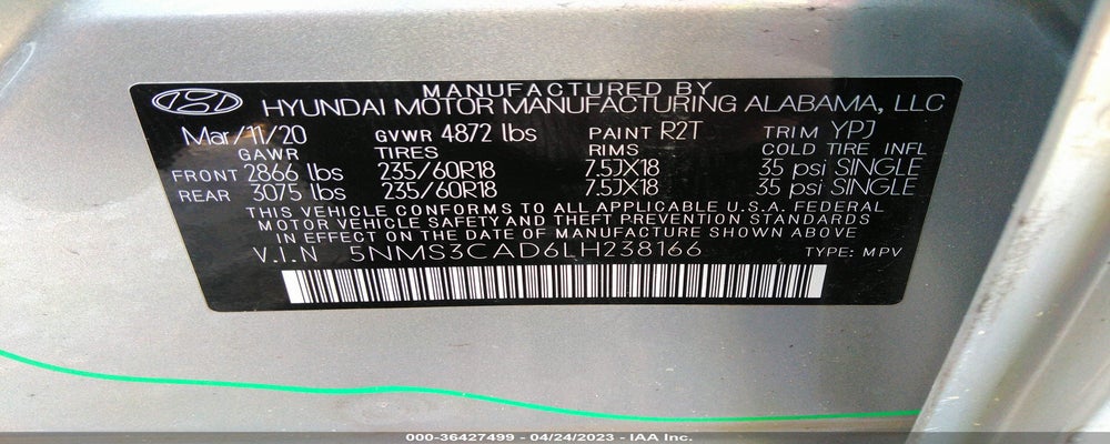 5NMS3CAD6LH238166 2020 HYUNDAI SANTA FE photo no. 9