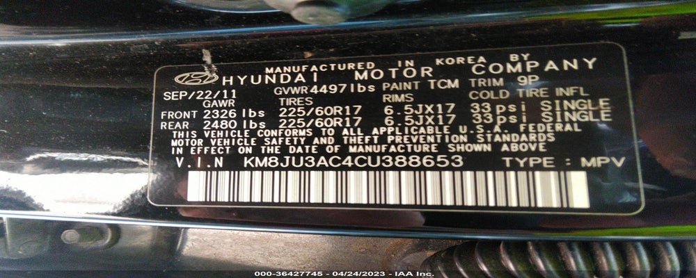 KM8JU3AC4CU388653 2012 HYUNDAI TUCSON photo no. 9