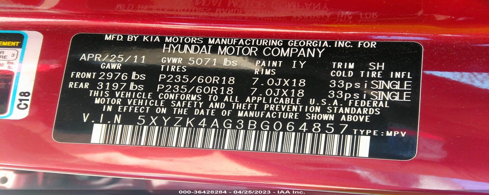 5XYZK4AG3BG064857 2011 HYUNDAI SANTA FE photo no. 9
