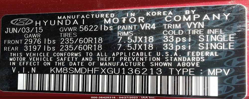 KM8SMDHFXGU136213 2016 HYUNDAI SANTA FE photo no. 9