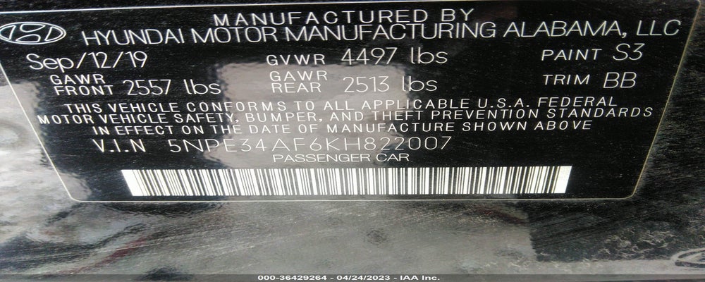 5NPE34AF6KH822007 2019 HYUNDAI SONATA photo no. 9