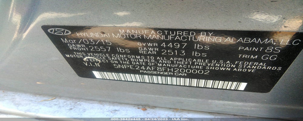 5NPE24AF8FH200002 2015 HYUNDAI SONATA photo no. 9