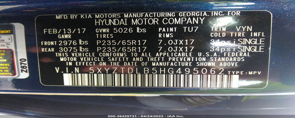 5XYZTDLB5HG495062 2017 HYUNDAI SANTA FE SPORT photo no. 9