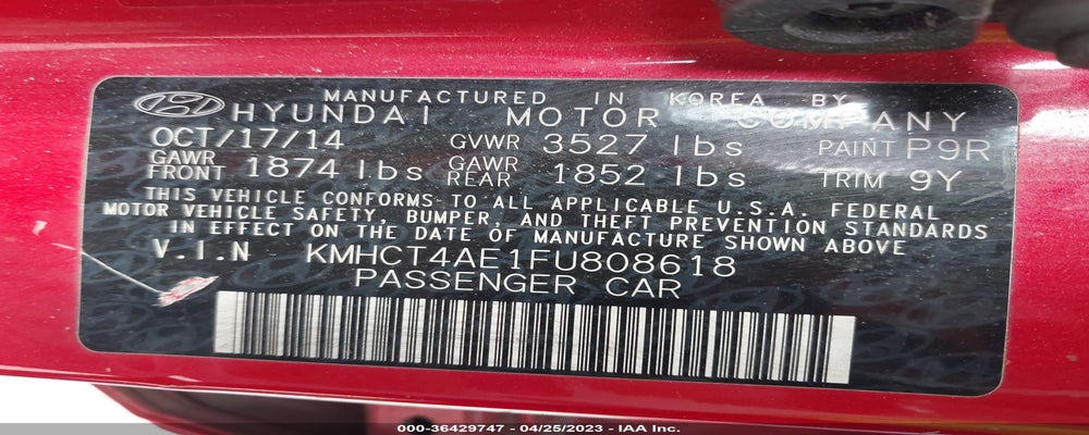 KMHCT4AE1FU808618 2015 HYUNDAI ACCENT photo no. 9