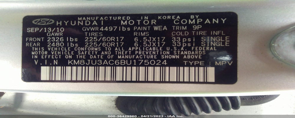 KM8JU3AC6BU175024 2011 HYUNDAI TUCSON photo no. 9