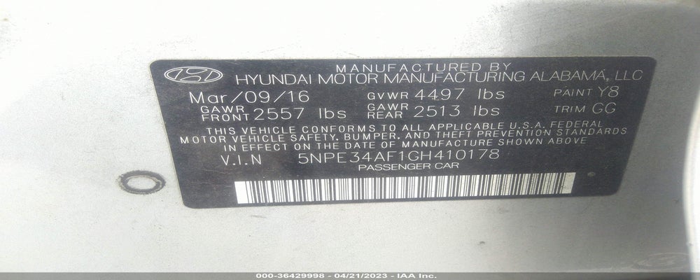 5NPE34AF1GH410178 2016 HYUNDAI SONATA photo no. 9