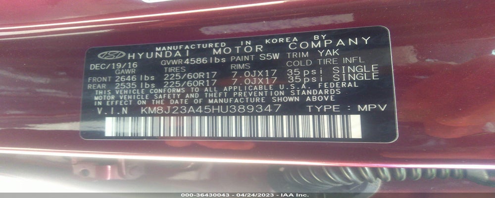 KM8J23A45HU389347 2017 HYUNDAI TUCSON photo no. 9
