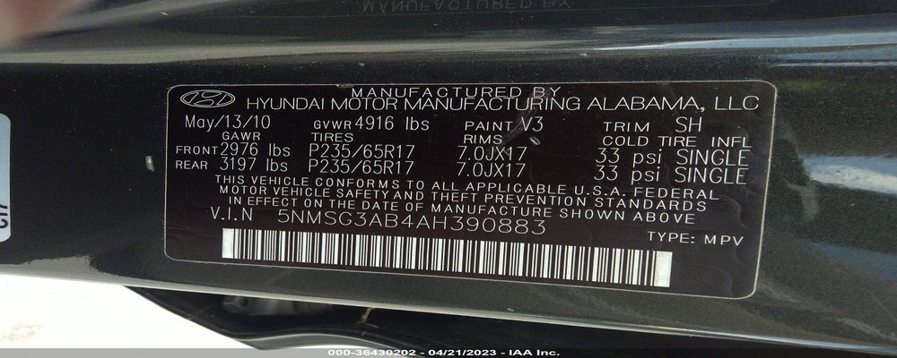 5NMSG3AB4AH390883 2010 HYUNDAI SANTA FE photo no. 9