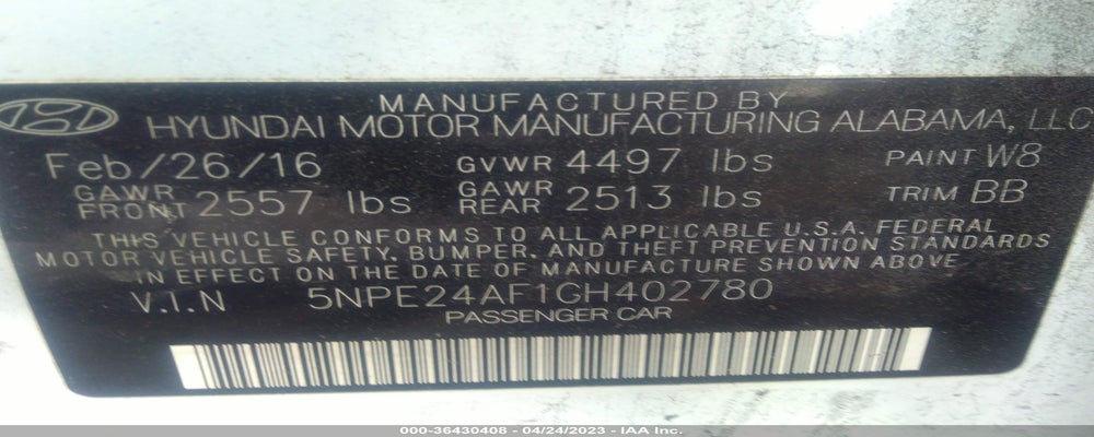 5NPE24AF1GH402780 2016 HYUNDAI SONATA photo no. 9